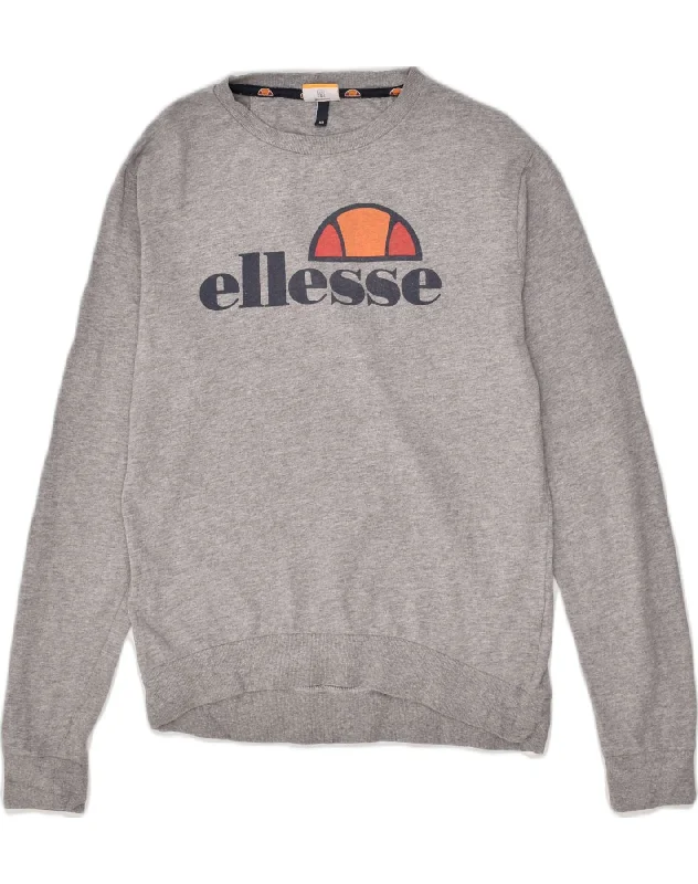 ELLESSE Womens Graphic Sweatshirt Jumper US 10 Large Grey Cotton Hoodie with Elastic Cuffs Stretchable Comfortable