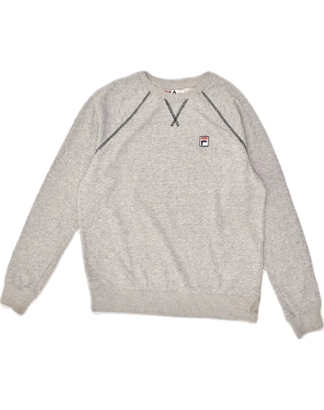 FILA Womens Sweatshirt Jumper UK 14 Medium Grey Cotton Hoodie with Front Slit Layering Stylish FILA Womens Sweatshirt Jumper UK 14 Medium Grey Cotton Hoodie with Front Slit Layering Stylish
