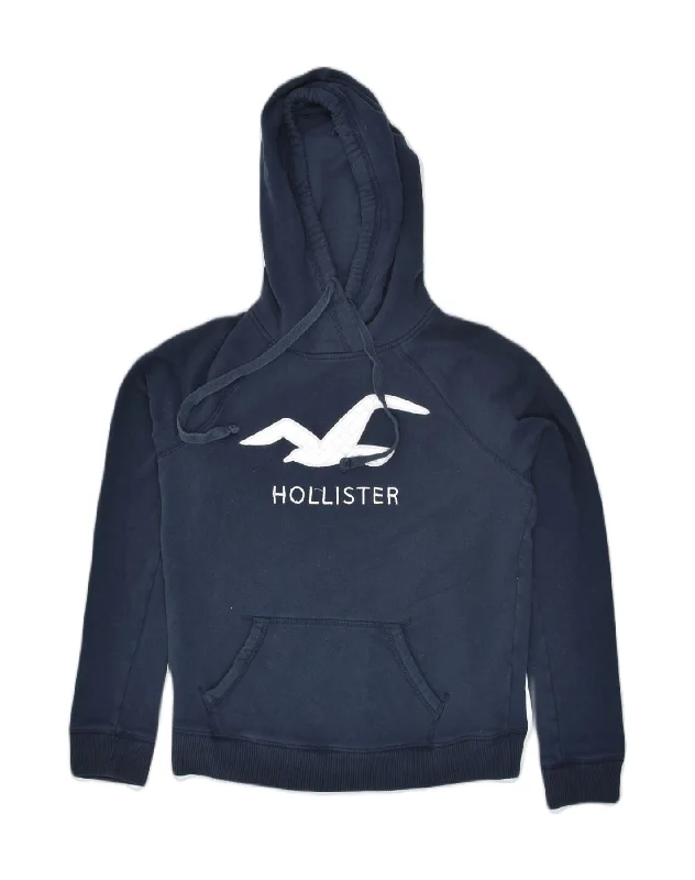 HOLLISTER Womens Graphic Hoodie Jumper UK 10 Small Navy Blue Cotton Hoodie with Set-In Sleeves Structured Classic HOLLISTER Womens Graphic Hoodie Jumper UK 10 Small Navy Blue Cotton Hoodie with Set-In Sleeves Structured Classic