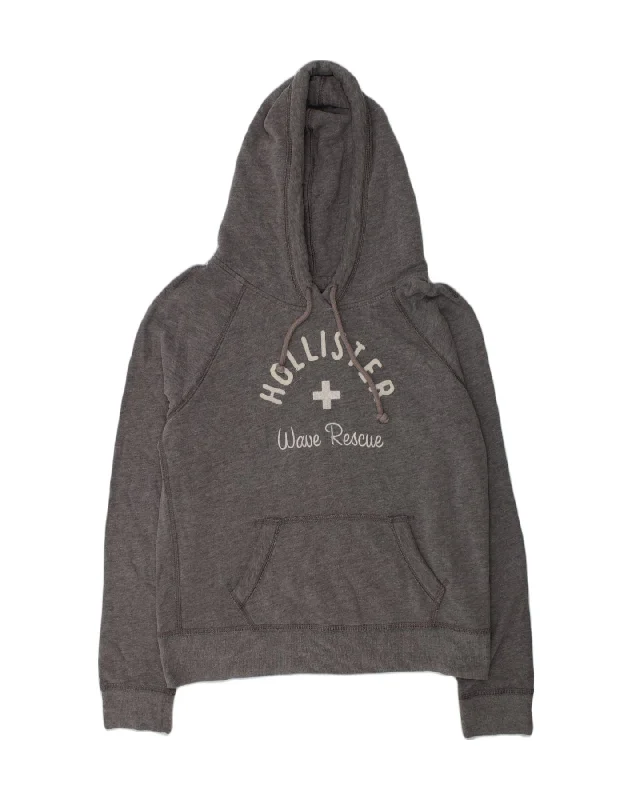 HOLLISTER Womens Graphic Hoodie Jumper UK 16 Large Grey Cotton Hoodie with Snap Buttons Easy Quick HOLLISTER Womens Graphic Hoodie Jumper UK 16 Large Grey Cotton Hoodie with Snap Buttons Easy Quick