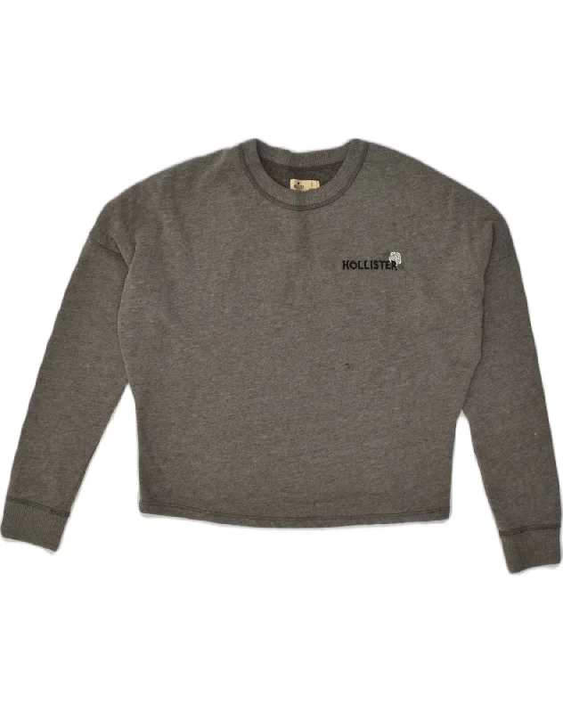 HOLLISTER Womens Graphic Sweatshirt Jumper UK 10 Small Grey Cotton Hoodie with Hem Frayed Vintage Worn HOLLISTER Womens Graphic Sweatshirt Jumper UK 10 Small Grey Cotton Hoodie with Hem Frayed Vintage Worn