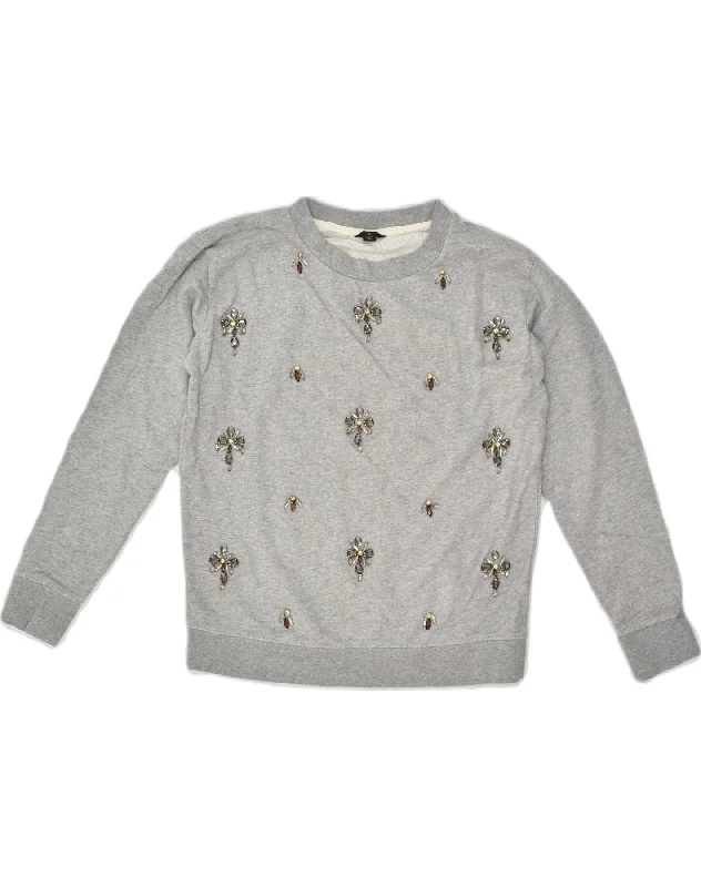 J. CREW Womens Graphic Sweatshirt Jumper UK 10 Small Grey Floral Cotton Hoodie with Belted Waist Structured Tailored J. CREW Womens Graphic Sweatshirt Jumper UK 10 Small Grey Floral Cotton Hoodie with Belted Waist Structured Tailored