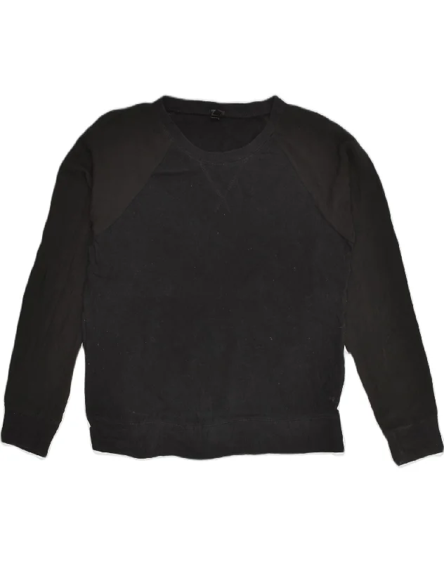 J. CREW Womens Sweatshirt Jumper UK 12 Medium Black Cotton Hoodie with Velcro Closure Adjustable Secure