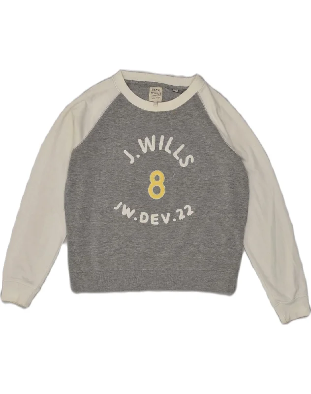 JACK WILLS Womens Crop Graphic Sweatshirt Jumper UK 10 Small Grey Hoodie with Back Slit Movement Comfort JACK WILLS Womens Crop Graphic Sweatshirt Jumper UK 10 Small Grey Hoodie with Back Slit Movement Comfort
