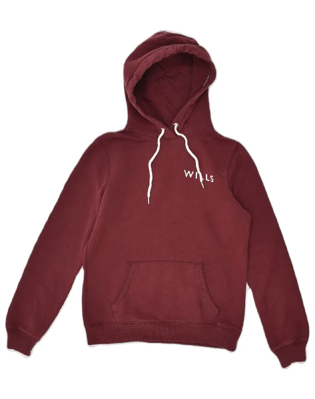 JACK WILLS Womens Graphic Hoodie Jumper UK 10 Small Burgundy Cotton Hoodie with Elastic Waist Stretchable Comfortable JACK WILLS Womens Graphic Hoodie Jumper UK 10 Small Burgundy Cotton Hoodie with Elastic Waist Stretchable Comfortable