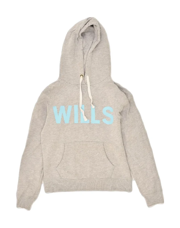 JACK WILLS Womens Graphic Hoodie Jumper UK 10 Small Grey Cotton Hoodie with Raglan Sleeves Sporty Comfortable JACK WILLS Womens Graphic Hoodie Jumper UK 10 Small Grey Cotton Hoodie with Raglan Sleeves Sporty Comfortable