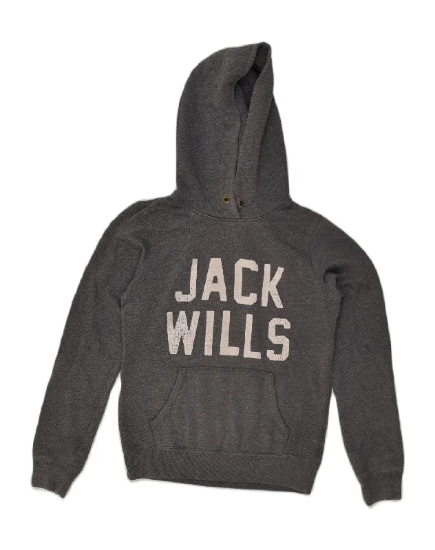 JACK WILLS Womens Graphic Hoodie Jumper UK 10 Small Grey Cotton Hoodie with Hem Raw Edge Edgy Unfinished JACK WILLS Womens Graphic Hoodie Jumper UK 10 Small Grey Cotton Hoodie with Hem Raw Edge Edgy Unfinished