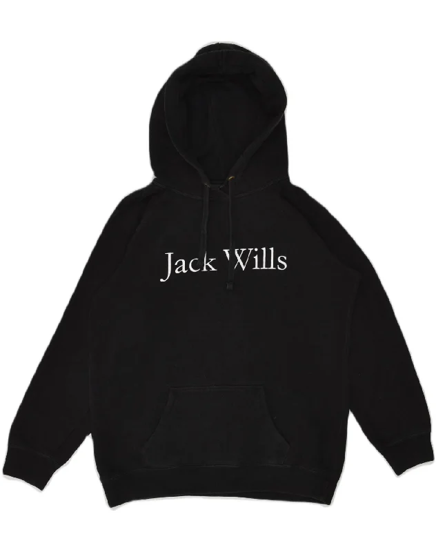 JACK WILLS Womens Graphic Hoodie Jumper UK 12 Medium Black Cotton Hoodie with Hem Ribbing Snug Secure JACK WILLS Womens Graphic Hoodie Jumper UK 12 Medium Black Cotton Hoodie with Hem Ribbing Snug Secure