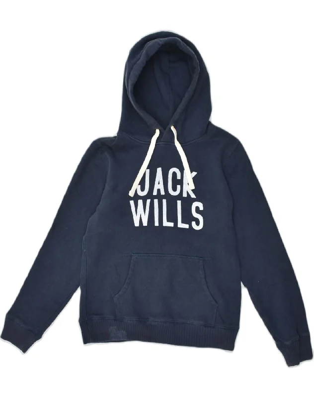 JACK WILLS Womens Graphic Hoodie Jumper UK 12 Medium Navy Blue Cotton Hoodie with High-Low Hem Asymmetrical Trendy JACK WILLS Womens Graphic Hoodie Jumper UK 12 Medium Navy Blue Cotton Hoodie with High-Low Hem Asymmetrical Trendy