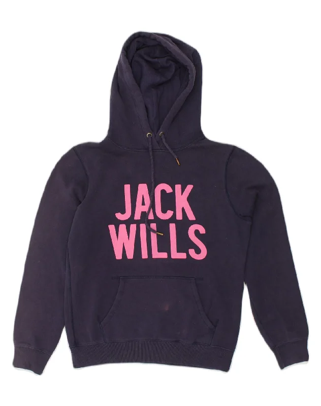 JACK WILLS Womens Graphic Hoodie Jumper UK 12 Medium Navy Blue Cotton Hoodie with Stripes Bold Sporty JACK WILLS Womens Graphic Hoodie Jumper UK 12 Medium Navy Blue Cotton Hoodie with Stripes Bold Sporty