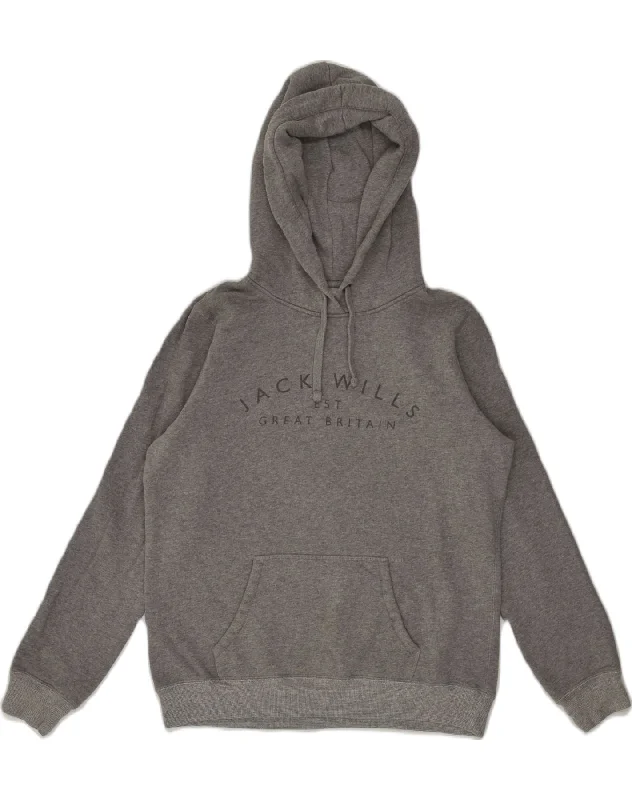 JACK WILLS Womens Graphic Hoodie Jumper UK 14 Large Grey Cotton Hoodie with Side Slits Relaxed Casual JACK WILLS Womens Graphic Hoodie Jumper UK 14 Large Grey Cotton Hoodie with Side Slits Relaxed Casual