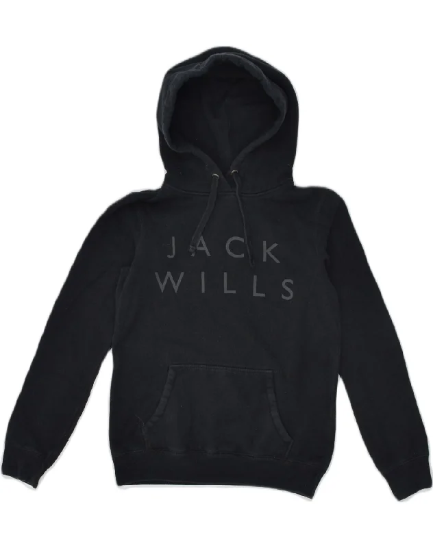 JACK WILLS Womens Graphic Hoodie Jumper UK 8 Small Black Cotton Hoodie with Drawstring Waist Adjustable Fitted JACK WILLS Womens Graphic Hoodie Jumper UK 8 Small Black Cotton Hoodie with Drawstring Waist Adjustable Fitted
