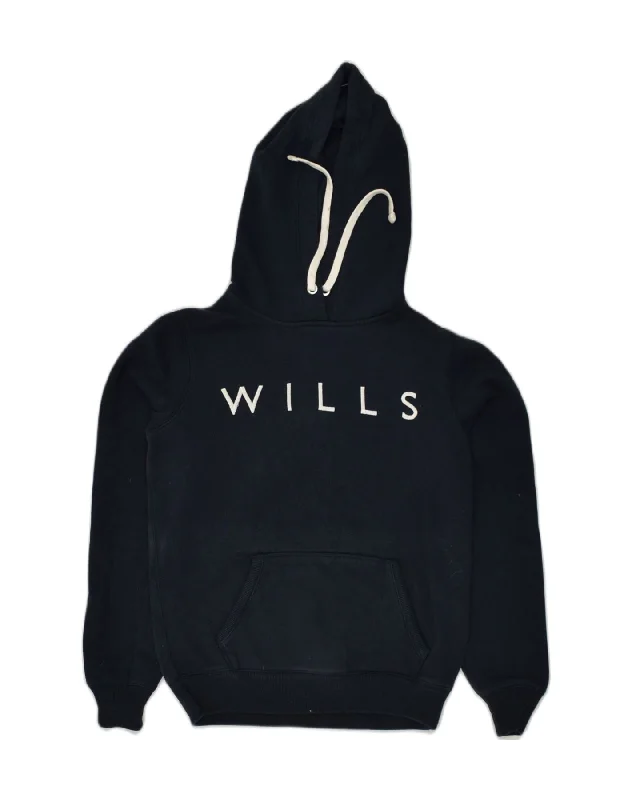 JACK WILLS Womens Graphic Hoodie Jumper UK 8 Small Navy Blue Cotton Hoodie with Hem Ribbing Snug Secure JACK WILLS Womens Graphic Hoodie Jumper UK 8 Small Navy Blue Cotton Hoodie with Hem Ribbing Snug Secure