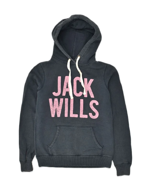 JACK WILLS Womens Graphic Hoodie Jumper UK 8 Small Navy Blue Cotton Hoodie with Pastel Soft Subtle JACK WILLS Womens Graphic Hoodie Jumper UK 8 Small Navy Blue Cotton Hoodie with Pastel Soft Subtle