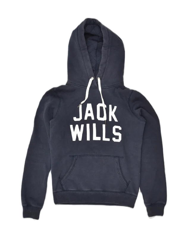 JACK WILLS Womens Graphic Hoodie Jumper UK 8 Small Navy Blue Cotton Hoodie with Magnetic Closure Innovative Modern JACK WILLS Womens Graphic Hoodie Jumper UK 8 Small Navy Blue Cotton Hoodie with Magnetic Closure Innovative Modern