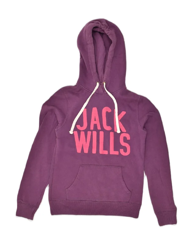 JACK WILLS Womens Graphic Hoodie Jumper UK 8 Small Purple Cotton Hoodie with Embroidery Detailed Premium JACK WILLS Womens Graphic Hoodie Jumper UK 8 Small Purple Cotton Hoodie with Embroidery Detailed Premium