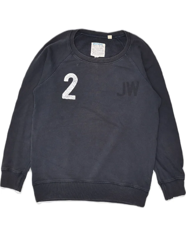 JACK WILLS Womens Graphic Sweatshirt Jumper UK 10 Small Navy Blue Cotton Hoodie with Print Artistic Unique JACK WILLS Womens Graphic Sweatshirt Jumper UK 10 Small Navy Blue Cotton Hoodie with Print Artistic Unique
