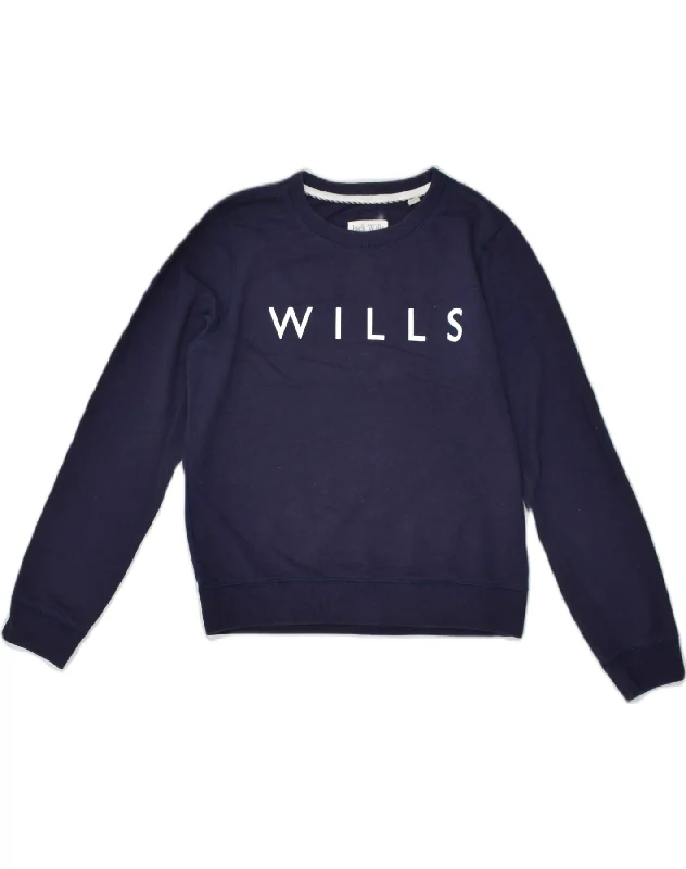 JACK WILLS Womens Graphic Sweatshirt Jumper UK 10 Small Navy Blue Cotton Hoodie with Typography Text Message JACK WILLS Womens Graphic Sweatshirt Jumper UK 10 Small Navy Blue Cotton Hoodie with Typography Text Message