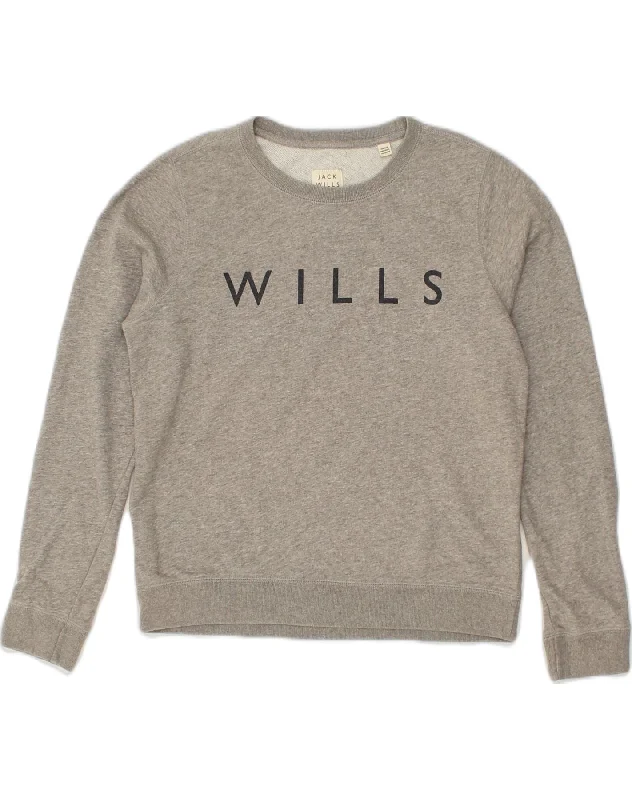 JACK WILLS Womens Graphic Sweatshirt Jumper UK 12 Medium Grey Cotton Hoodie with Half-Zip Sporty Casual JACK WILLS Womens Graphic Sweatshirt Jumper UK 12 Medium Grey Cotton Hoodie with Half-Zip Sporty Casual