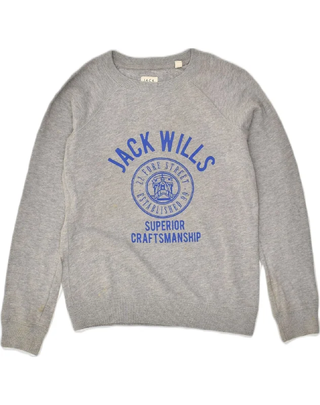 JACK WILLS Womens Graphic Sweatshirt Jumper UK 8 Small Grey Cotton Hoodie with Tied Waist Feminine Flattering JACK WILLS Womens Graphic Sweatshirt Jumper UK 8 Small Grey Cotton Hoodie with Tied Waist Feminine Flattering