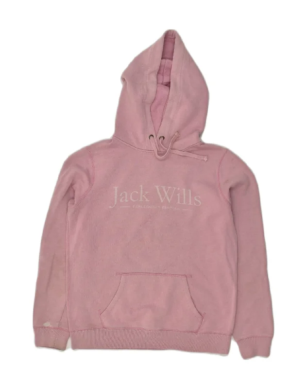 JACK WILLS Womens Hoodie Jumper UK 14 Large Pink Cotton Hoodie with Hem Drawcord Adjustable Customizable JACK WILLS Womens Hoodie Jumper UK 14 Large Pink Cotton Hoodie with Hem Drawcord Adjustable Customizable