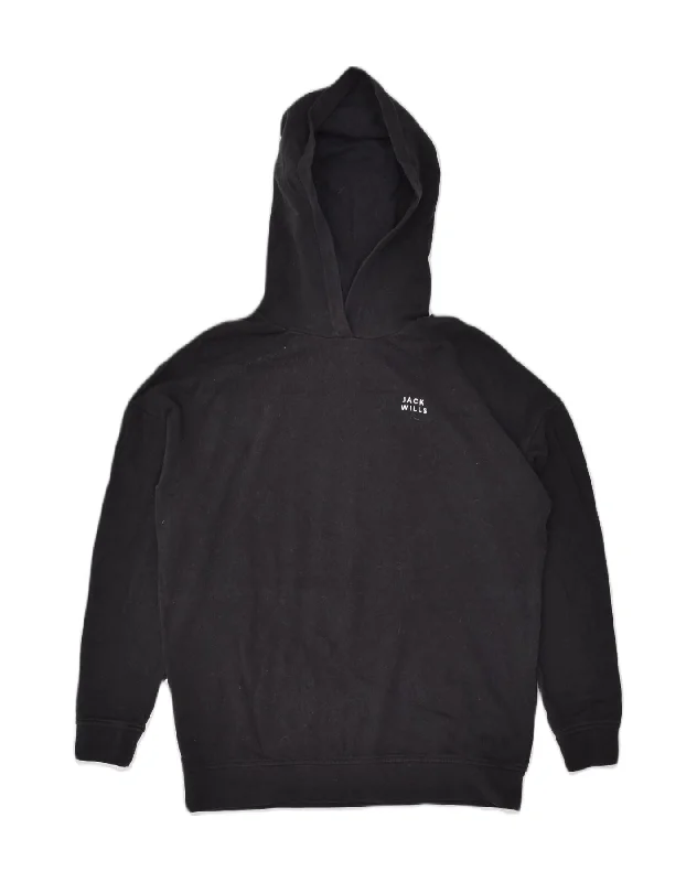 JACK WILLS Womens Hoodie Jumper UK 6 XS Black Cotton Hoodie with Hem Contrast Bold Stylish JACK WILLS Womens Hoodie Jumper UK 6 XS Black Cotton Hoodie with Hem Contrast Bold Stylish