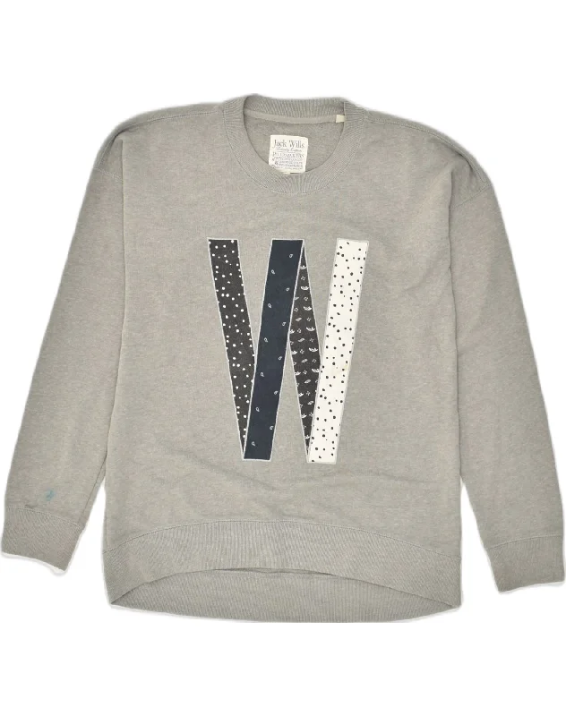 JACK WILLS Womens Oversized Graphic Sweatshirt Jumper UK 10 Small Grey Hoodie with Hem Lace Feminine Delicate JACK WILLS Womens Oversized Graphic Sweatshirt Jumper UK 10 Small Grey Hoodie with Hem Lace Feminine Delicate