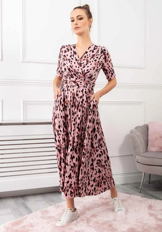 Jolie Moi Coleen Abstract Print Maxi Dress, Pink Comfortable Maxi Dress with Slits