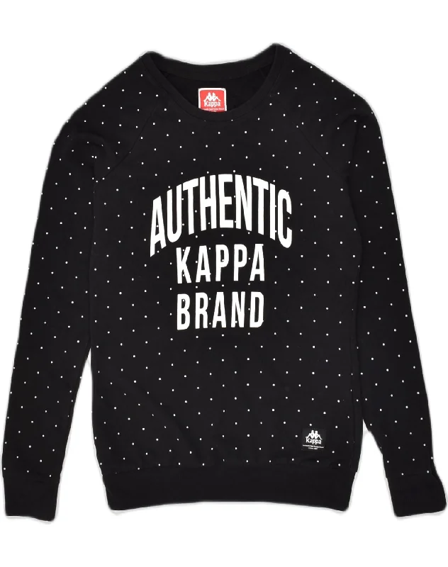 KAPPA Womens Graphic Sweatshirt Jumper UK 6 XS Black Spotted Cotton Hoodie with Hem Patch Decorative Personalized KAPPA Womens Graphic Sweatshirt Jumper UK 6 XS Black Spotted Cotton Hoodie with Hem Patch Decorative Personalized