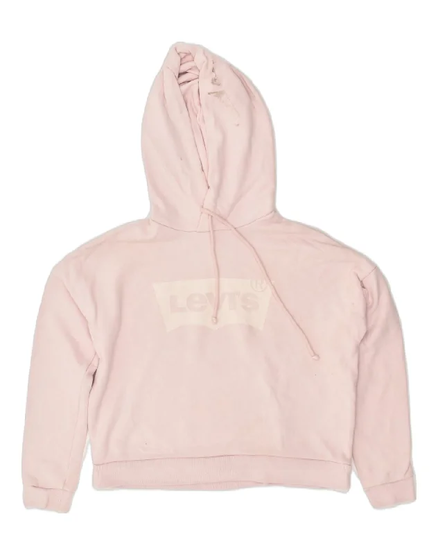 LEVI'S Womens Crop Graphic Hoodie Jumper UK 6 XS Pink Cotton Hoodie with Strings Custom Fit Adjustable LEVI'S Womens Crop Graphic Hoodie Jumper UK 6 XS Pink Cotton Hoodie with Strings Custom Fit Adjustable