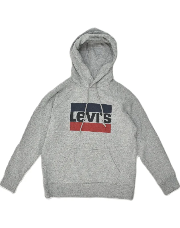 LEVI'S Womens Loose Fit Graphic Hoodie Jumper UK 10 Small Grey Cotton Hoodie with Hem Detail Decorative Unique LEVI'S Womens Loose Fit Graphic Hoodie Jumper UK 10 Small Grey Cotton Hoodie with Hem Detail Decorative Unique