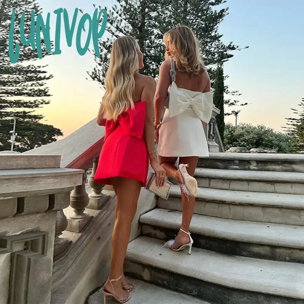 Lunivop Sexy Off Shoulder Back Bow Mini Dress For Women Elegant Chic Sleeveless Backless Strapless Vestidos Lady Evening Party Club Robe Classic White Mini Dress Lunivop Sexy Off Shoulder Back Bow Mini Dress For Women Elegant Chic Sleeveless Backless Strapless Vestidos Lady Evening Party Club Robe Classic White Mini Dress