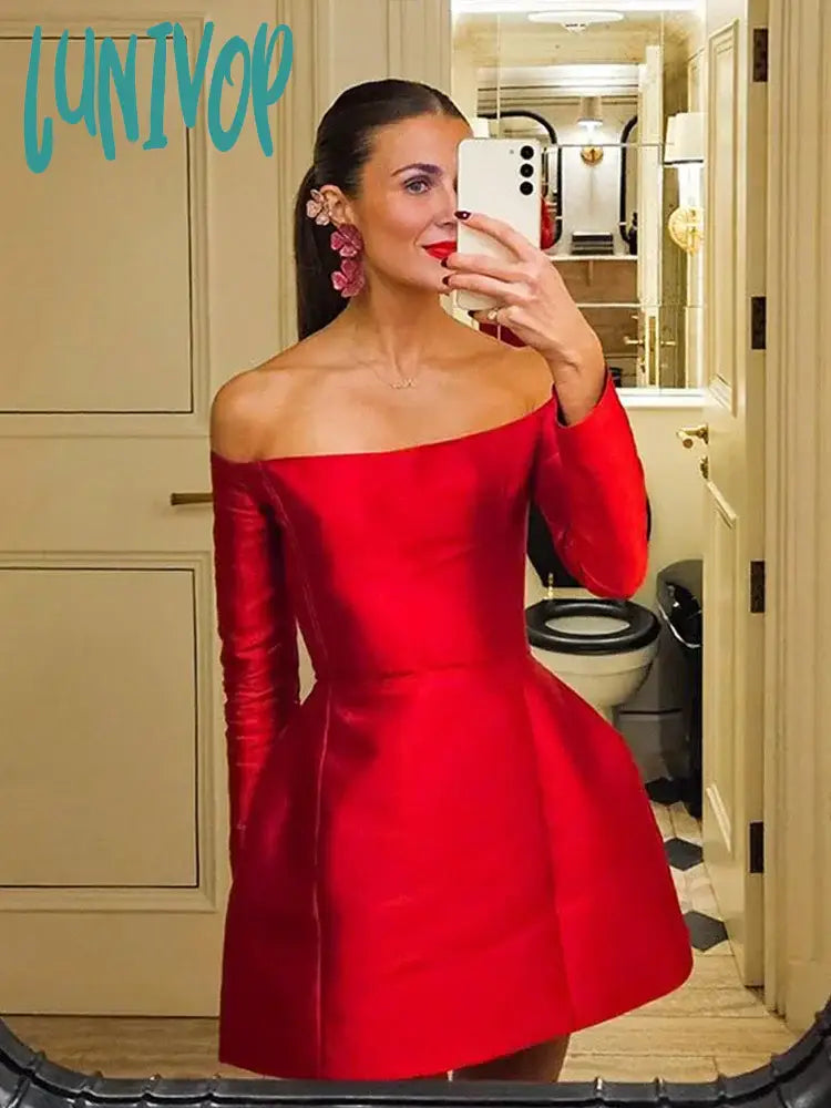 Lunivop Sexy Slash Neck Long Sleeve Mini Dress For Women Fashion Pleated Slim Fit A-line Dresses 2024 Spring Ladies Evening Party Robe Trendy Mini Dress with Belt Lunivop Sexy Slash Neck Long Sleeve Mini Dress For Women Fashion Pleated Slim Fit A-line Dresses 2024 Spring Ladies Evening Party Robe Trendy Mini Dress with Belt