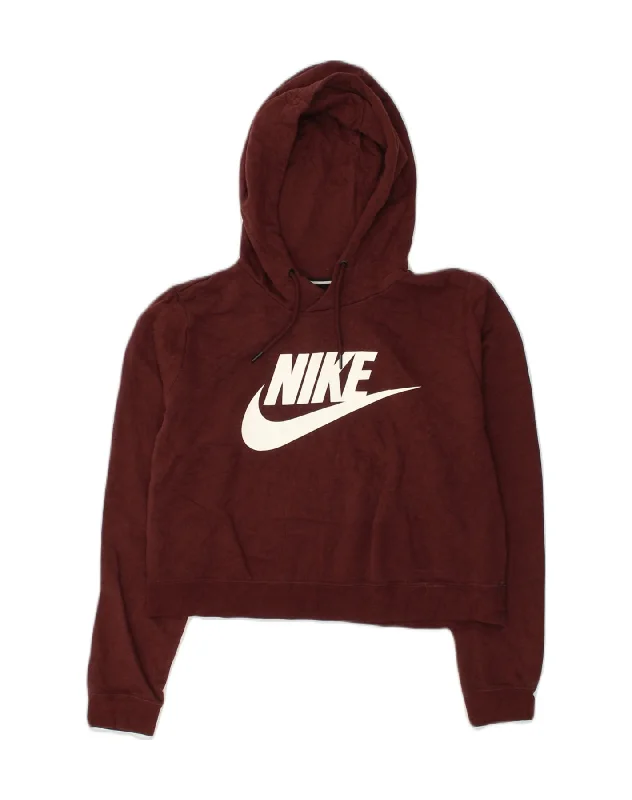 NIKE Womens Crop Graphic Hoodie Jumper UK 14 Large Brown Cotton Hoodie with Color Block Contrast Stylish NIKE Womens Crop Graphic Hoodie Jumper UK 14 Large Brown Cotton Hoodie with Color Block Contrast Stylish
