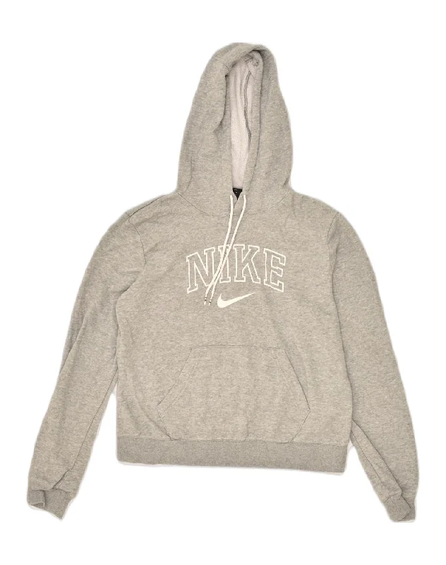 NIKE Womens Graphic Hoodie Jumper UK 14 Medium Grey Cotton Hoodie with Cropped Fit Short Trendy NIKE Womens Graphic Hoodie Jumper UK 14 Medium Grey Cotton Hoodie with Cropped Fit Short Trendy