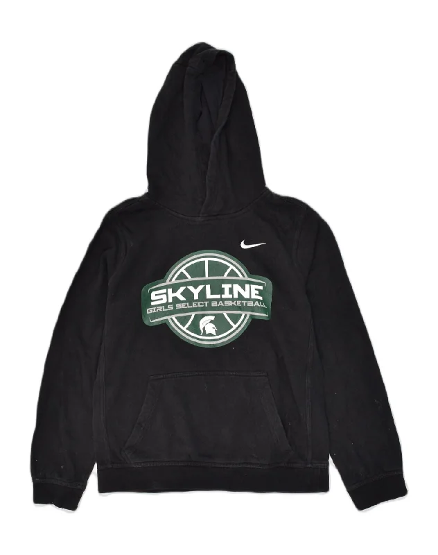 NIKE Womens Graphic Hoodie Jumper UK 18 XL Black Cotton Hoodie with Turtle Neck Cozy Winter NIKE Womens Graphic Hoodie Jumper UK 18 XL Black Cotton Hoodie with Turtle Neck Cozy Winter