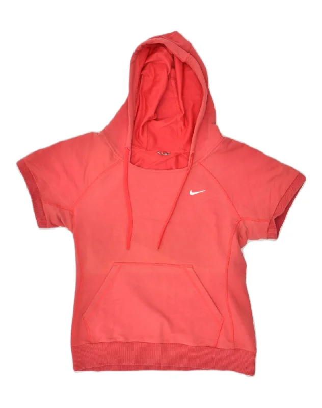 NIKE Womens Short Sleeve Hoodie Jumper UK 14 Medium Red Hoodie with Pocket Utility Practical NIKE Womens Short Sleeve Hoodie Jumper UK 14 Medium Red Hoodie with Pocket Utility Practical
