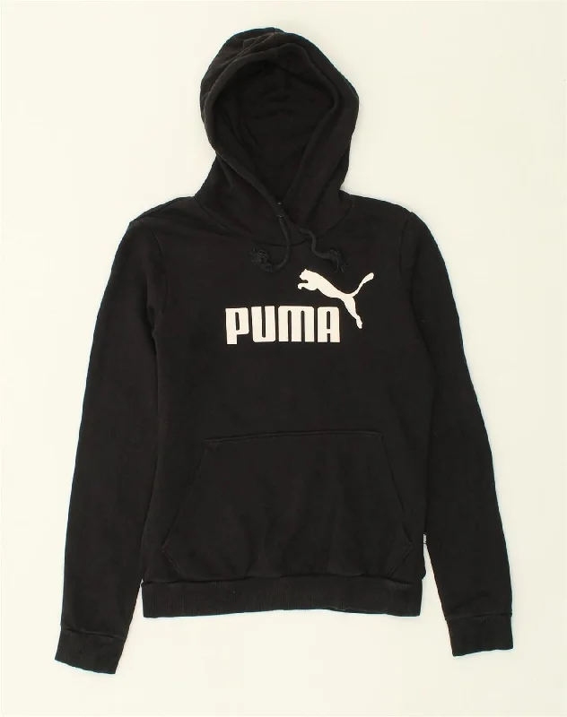 PUMA Womens Graphic Hoodie Jumper UK 10 Small Black Cotton Hoodie with Reflective Safety Nightwear PUMA Womens Graphic Hoodie Jumper UK 10 Small Black Cotton Hoodie with Reflective Safety Nightwear