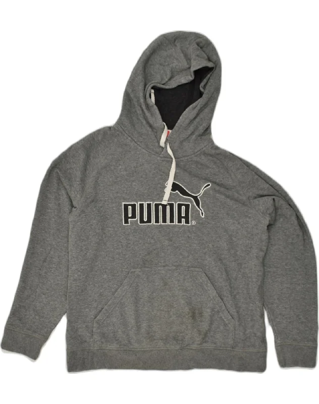 PUMA Womens Graphic Hoodie Jumper UK 14 Large Grey Hoodie with Frayed Bohemian Relaxed PUMA Womens Graphic Hoodie Jumper UK 14 Large Grey Hoodie with Frayed Bohemian Relaxed