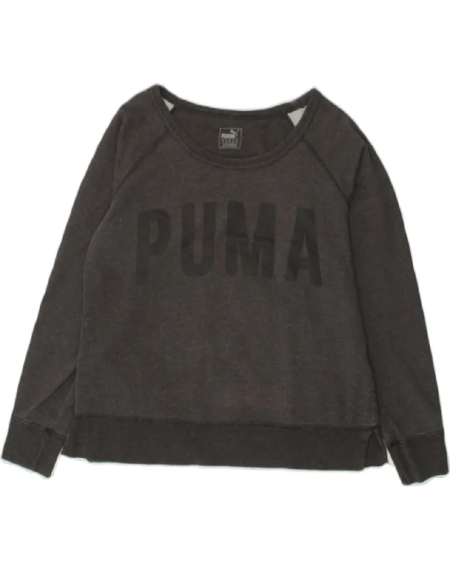 PUMA Womens Graphic Sweatshirt Jumper UK 14 Large Grey Cotton Hoodie with Rolled Sleeves Casual Relaxed PUMA Womens Graphic Sweatshirt Jumper UK 14 Large Grey Cotton Hoodie with Rolled Sleeves Casual Relaxed