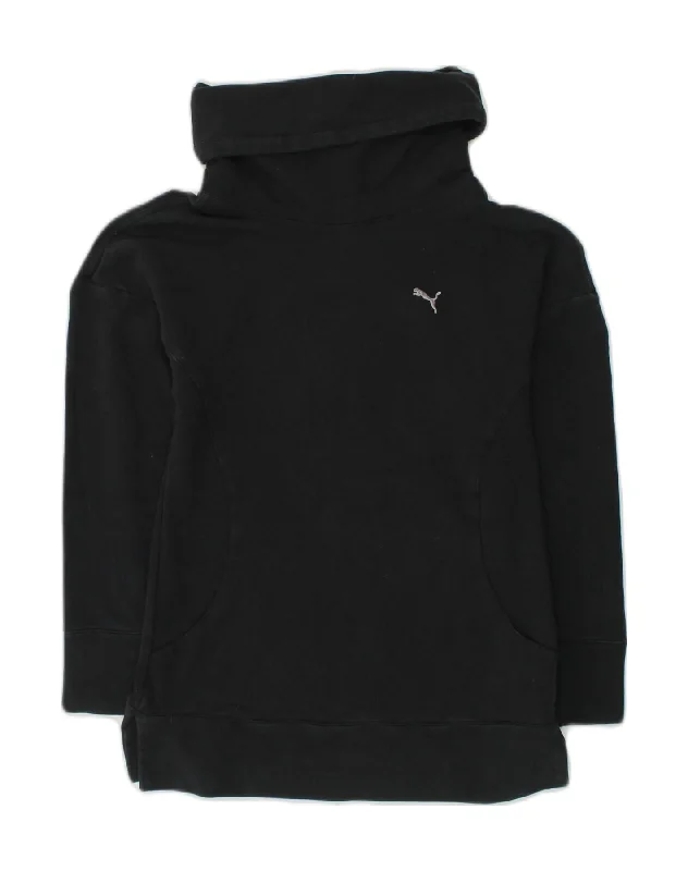 PUMA Womens Roll Neck Sweatshirt Jumper UK 8 Small Black Cotton Hoodie with Applique Textured Unique PUMA Womens Roll Neck Sweatshirt Jumper UK 8 Small Black Cotton Hoodie with Applique Textured Unique
