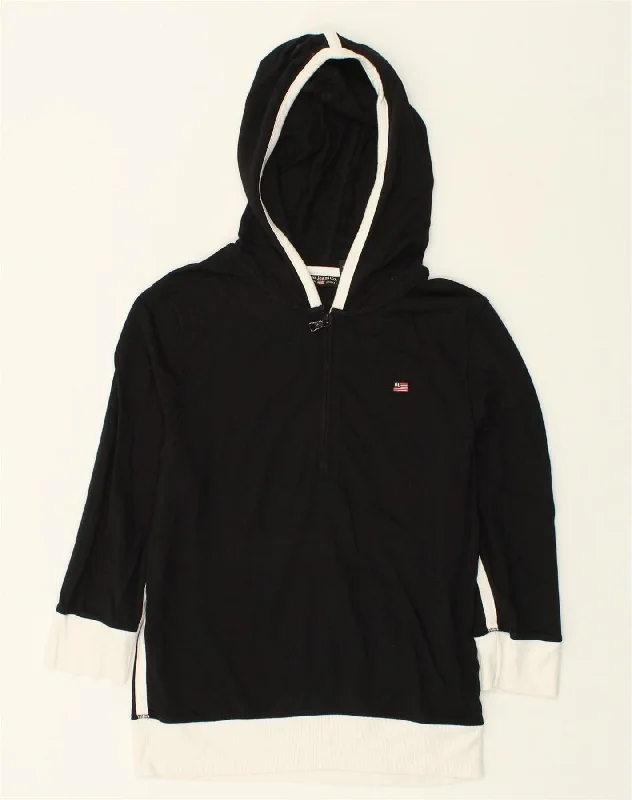 RALPH LAUREN Womens 3/4 Sleeve Hoodie Jumper UK 14 Large Black Modal Hoodie with Relaxed Fit Easy Casual RALPH LAUREN Womens 3/4 Sleeve Hoodie Jumper UK 14 Large Black Modal Hoodie with Relaxed Fit Easy Casual