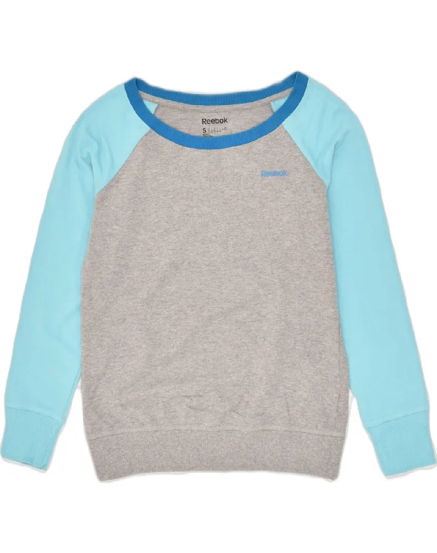 REEBOK Womens Sweatshirt Jumper UK 10 Small Grey Colourblock Cotton Hoodie with Hem Lace Feminine Delicate REEBOK Womens Sweatshirt Jumper UK 10 Small Grey Colourblock Cotton Hoodie with Hem Lace Feminine Delicate