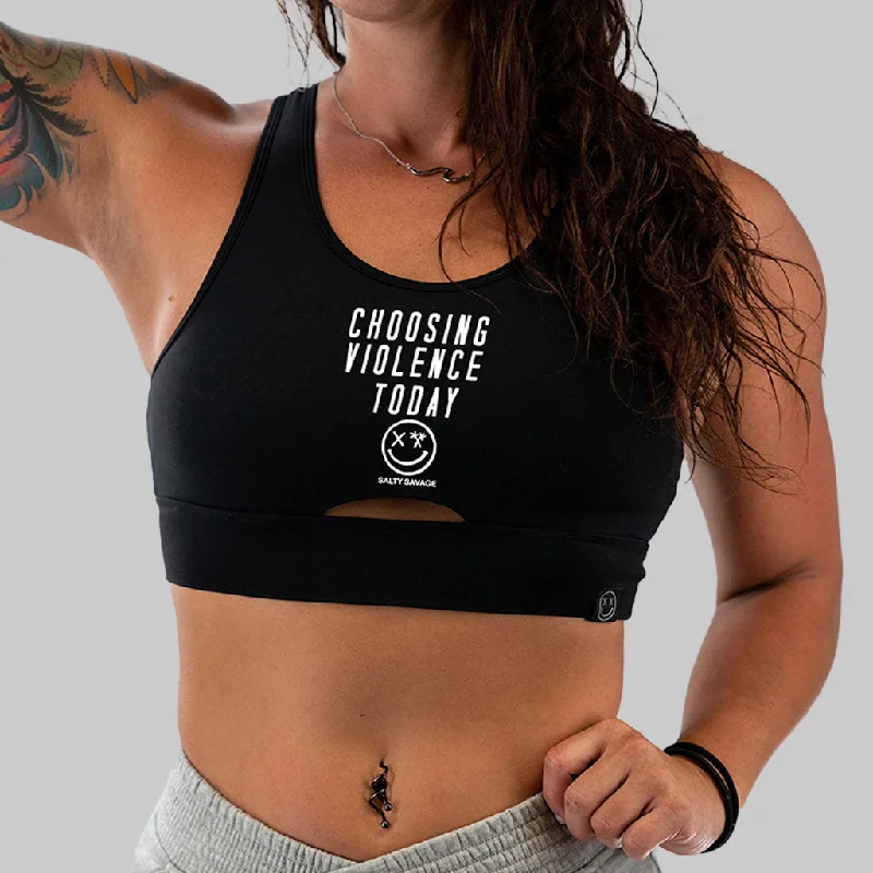 Salty Savage Ladies “Choosing Violence Today” Peekaboo Sports Bra | Cocoa Beach Performance Seamless Fit Bra Salty Savage Ladies “Choosing Violence Today” Peekaboo Sports Bra | Cocoa Beach Performance Seamless Fit Bra