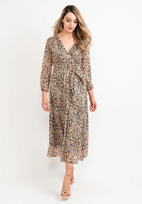 Seventy1 Glitter Leopard Print Maxi Dress, Beige Fashionable High-Low Maxi Dress