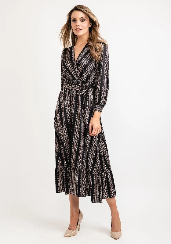 Seventy1 Printed Wrap Bodice Maxi Dress, Black & Bronze Cozy Open-Back Maxi Dress