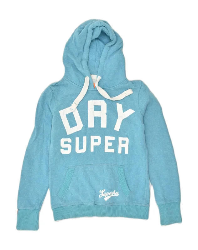 SUPERDRY Womens Graphic Hoodie Jumper UK 10 Small Blue Cotton Hoodie with Slit Hem Functional Movement SUPERDRY Womens Graphic Hoodie Jumper UK 10 Small Blue Cotton Hoodie with Slit Hem Functional Movement