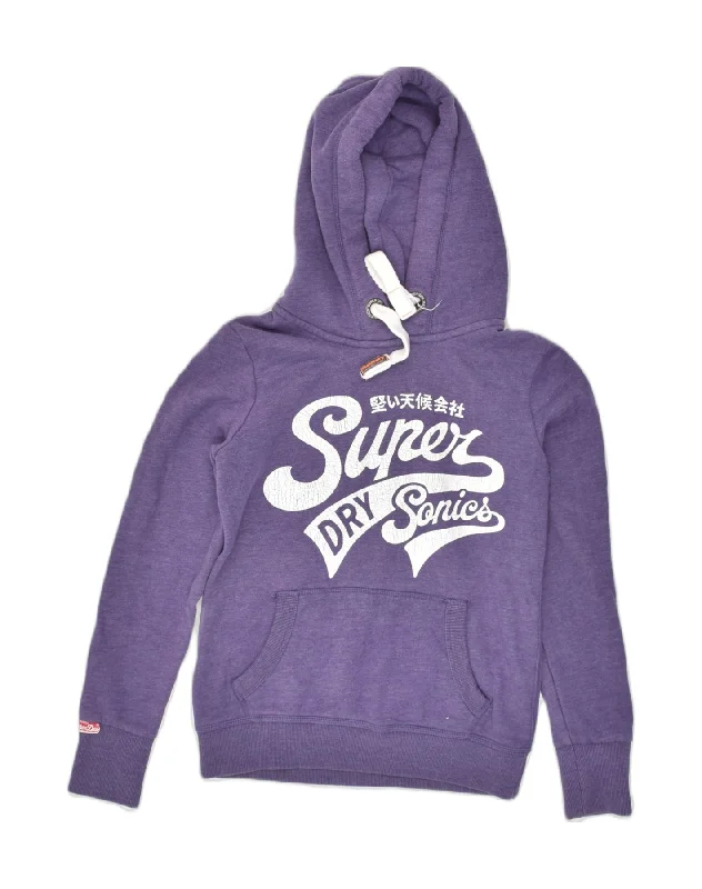 SUPERDRY Womens Graphic Hoodie Jumper UK 10 Small Purple Cotton Hoodie Crop Top Short Trendy SUPERDRY Womens Graphic Hoodie Jumper UK 10 Small Purple Cotton Hoodie Crop Top Short Trendy
