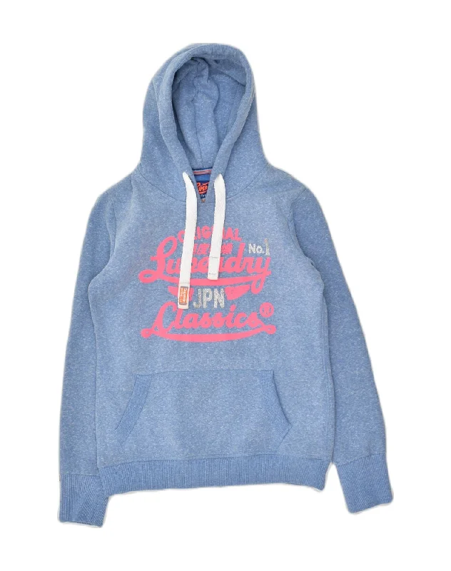 SUPERDRY Womens Graphic Hoodie Jumper UK 12 Medium Blue Polyester Hoodie with Hem Drawcord Adjustable Customizable SUPERDRY Womens Graphic Hoodie Jumper UK 12 Medium Blue Polyester Hoodie with Hem Drawcord Adjustable Customizable