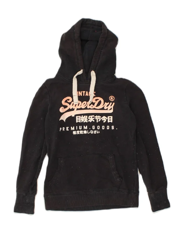 SUPERDRY Womens Graphic Hoodie Jumper UK 14 Medium Black Flecked Cotton Hoodie with Elastic Cuffs Stretchable Comfortable SUPERDRY Womens Graphic Hoodie Jumper UK 14 Medium Black Flecked Cotton Hoodie with Elastic Cuffs Stretchable Comfortable